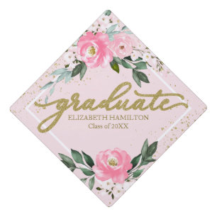 Toque De Diplômé Bouquet botanique floral aquarelle rose chaud