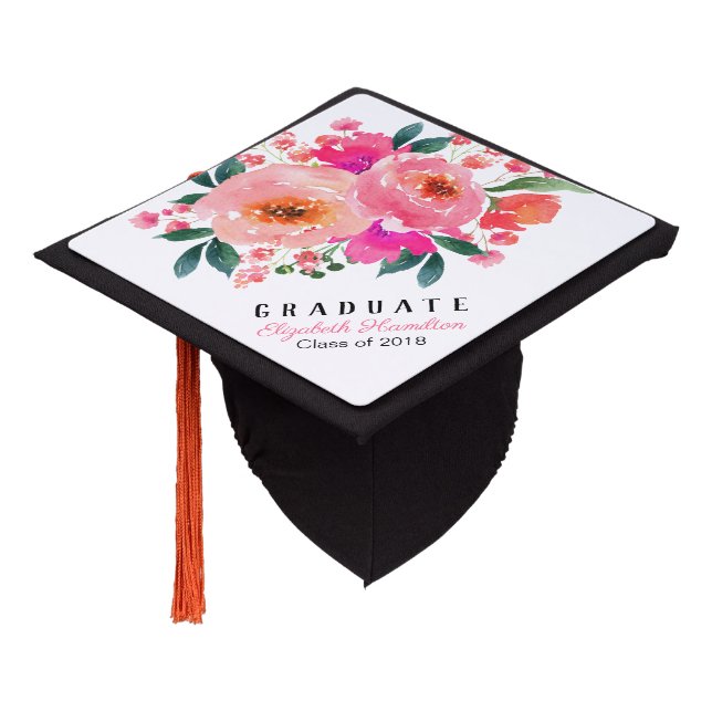 Toque De Diplômé Bouquet d'aquarelle rose pâle (Incliné)