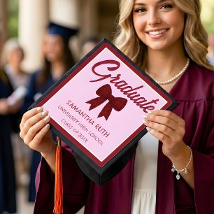 Toque De Diplômé Bourgogne Gingham Ruban Graduation