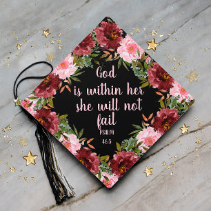 Toque De Diplômé Bourgogne rose Floral Noir Graduation chrétienne