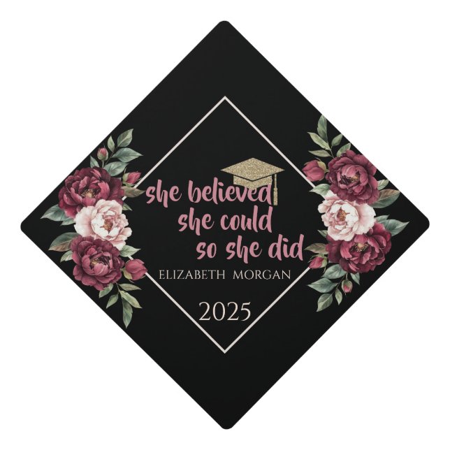 Toque De Diplômé Bourgogne Rose Parties scintillant Casquette diplô (Devant)
