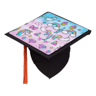 Toque De Diplômé Bright Happy Happy Unicorn PINK AQUA NOM DE LA CAR
