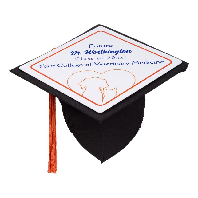 Toque De Diplômé Bright Orange and Blue Veterinary Tassel Topper (Incliné)
