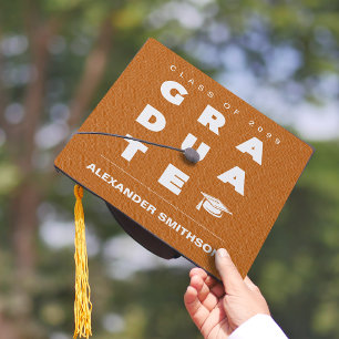 Toque De Diplômé Burnt Orange Bold GRADUATE Lettres et Casquette