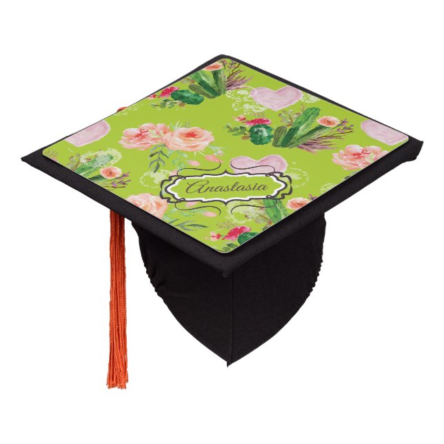 Toque De Diplômé Cactus Floral personnalisé (Incliné)