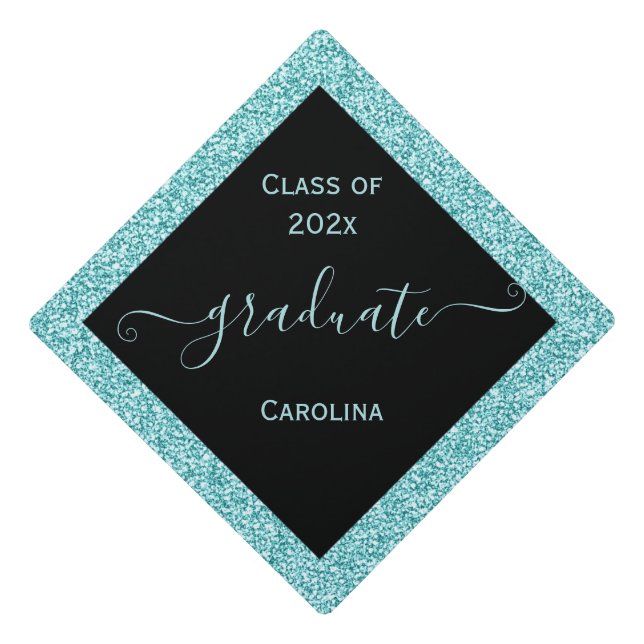 Toque De Diplômé Cadre de Parties scintillant turquoise (Devant)
