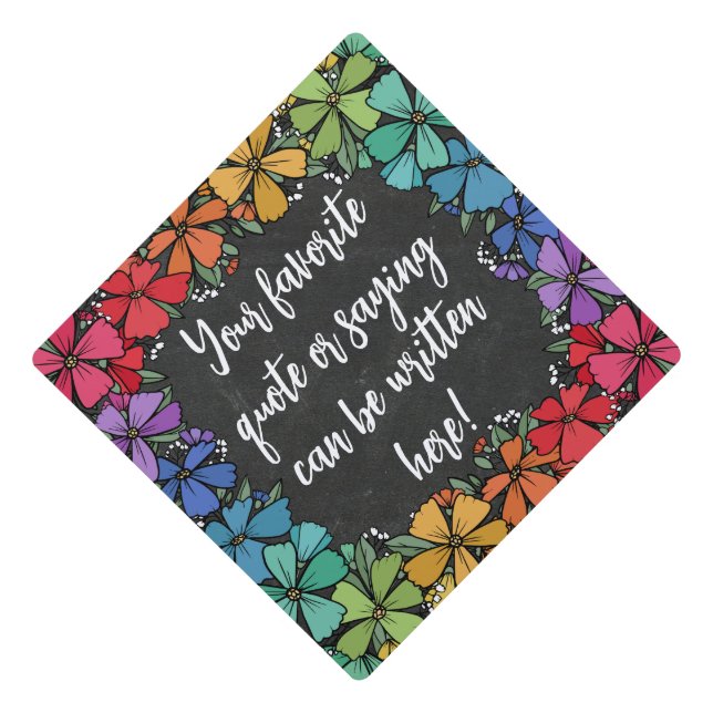 Toque De Diplômé Cadre Fleurs Arc-En-Ciel Ajouter Votre Devis (Devant)