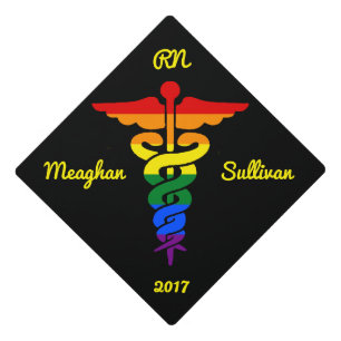 Toque De Diplômé Caducée Médicale de symbole d'arc-en-ciel fait sur
