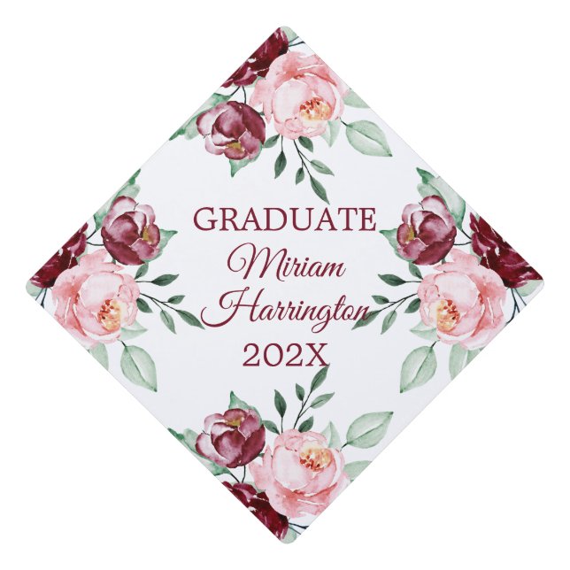 Toque De Diplômé Cap de graduation des roses de Bourgogne rose aqua (Devant)