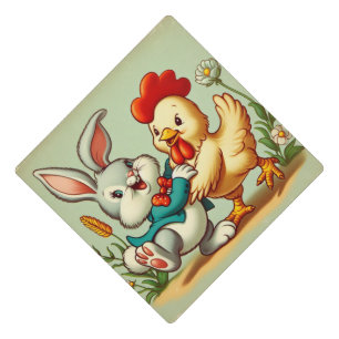 Toque De Diplômé Caricature vintage, poulet et lapin