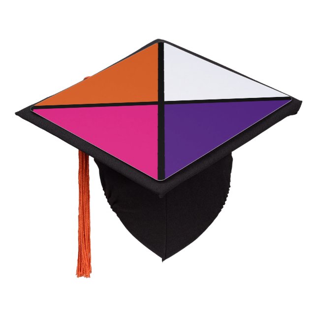 Toque De Diplômé Carrés orange, violet et rose chaud (Incliné)