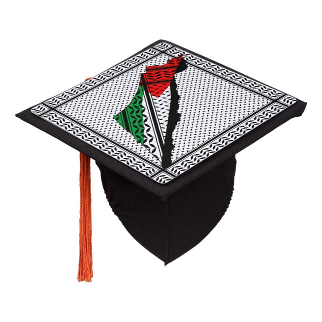 Toque De Diplômé Carte de Palestine avec drapeau et Motif de Keffiy (Incliné)