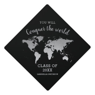 Toque De Diplômé Carte du monde d'argent Conquérir le monde Inspira