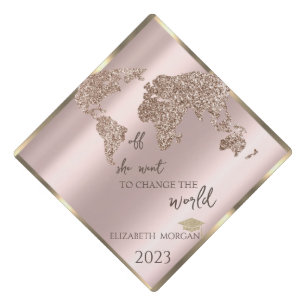 Toque De Diplômé Carte du monde pailletée Rose Gold, Casquette de r