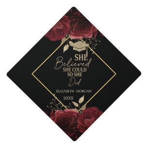 Toque De Diplômé Casquette de diplômé à roses sombres et paillettes
