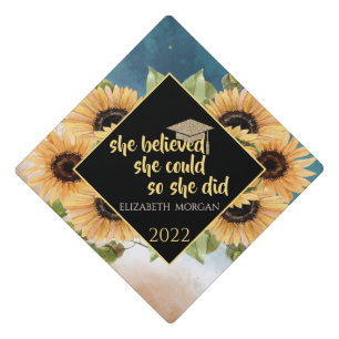 Toque De Diplômé Casquette de diplômé aquarelle tournesols paillett