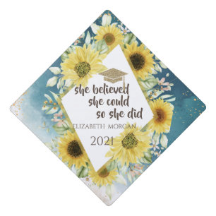 Toque De Diplômé Casquette de diplômé avec tournesols à l'aquarelle