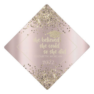 Toque De Diplômé Casquette de diplômé pailletée or, Confettis Rose