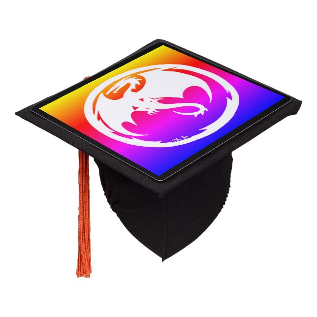 Toque De Diplômé Casquette de graduation du néon du dragon blanc (Incliné)