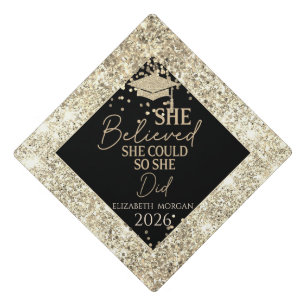 Toque De Diplômé Casquette de remise de diplôme dorée, Paillettes d