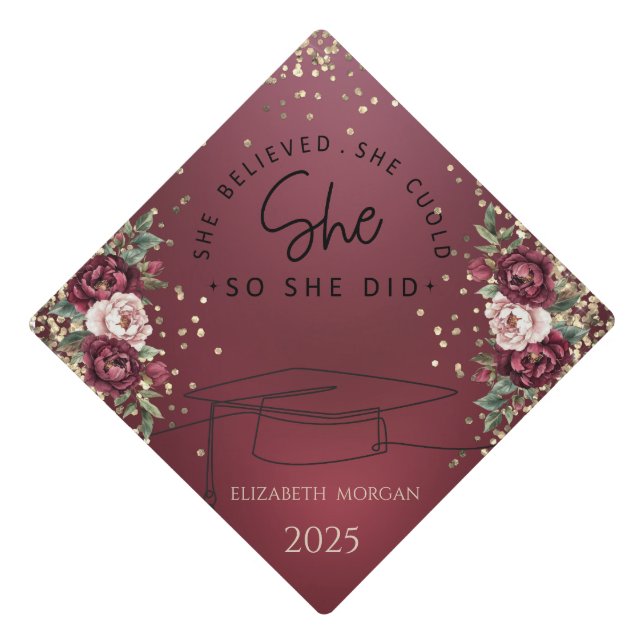 Toque De Diplômé Casquette Diplômée Bourgogne Fleurs Elle Croit (Devant)
