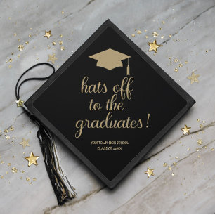 Toque De Diplômé Casquettes des diplômés de l'or noir Cap de gradua