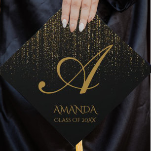 Toque De Diplômé Chalkboard Faux Gold Parties scintillant Monogramm