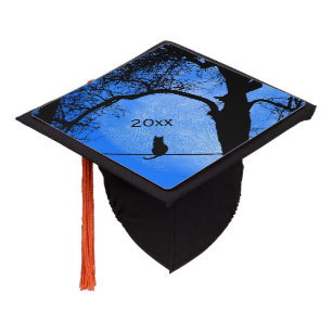 Toque De Diplômé Chat sur une lune bleue fil