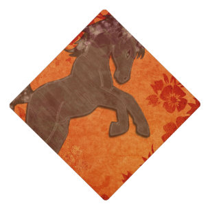 Toque De Diplômé Cheval Majestic en Tapisserie Florale asiatique