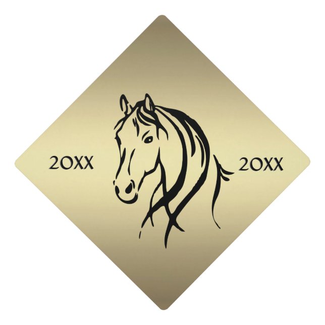 Toque De Diplômé Cheval noir Cheval d'or (Devant)