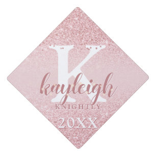 Toque De Diplômé Chic Rose Parties scintillant or Monogramme Nom de