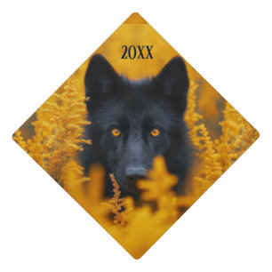 Toque De Diplômé Chien noir avec des yeux d'or étonnants année