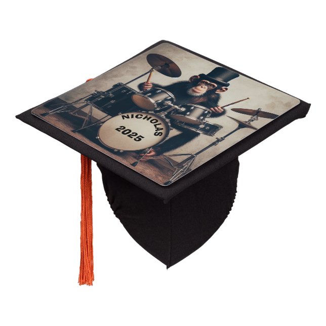 Toque De Diplômé Chimp Drummer Graduation Cap Tassel Topper (Incliné)
