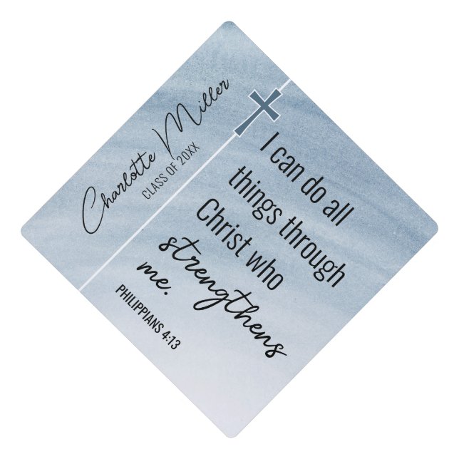 Toque De Diplômé Christian Grad Blue Philippians 4:13 Tassel Topper (Devant)