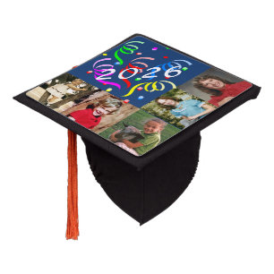 Toque De Diplômé Cinq photos avec des confettis colorés et l'année