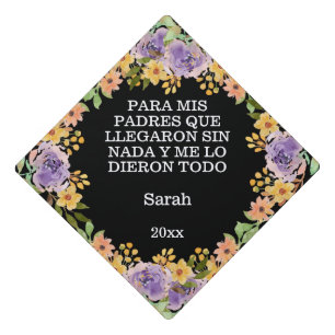Toque De Diplômé Citation de graduation personnalisée Fleurs d'aqua