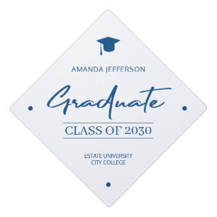 Toque De Diplômé Classe année scolaire élégant script bleu