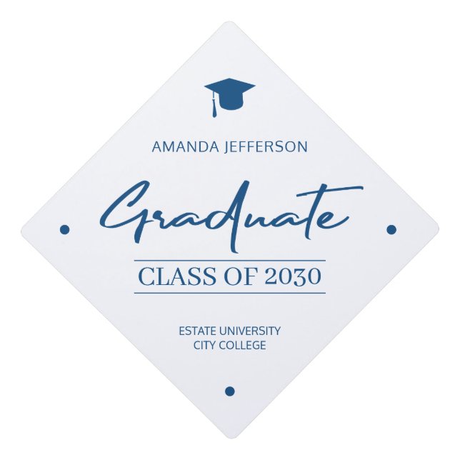 Toque De Diplômé Classe année scolaire élégant script bleu (Devant)