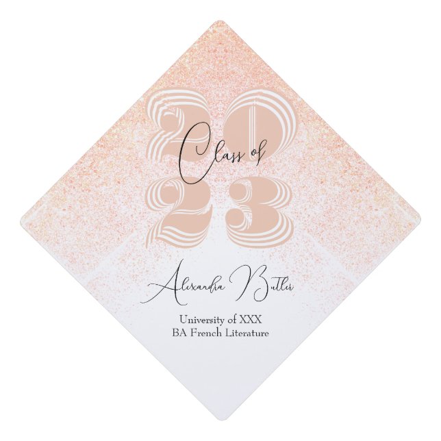 Toque De Diplômé Classe de 2023 Dusty Peach Confetti Tassel (Devant)