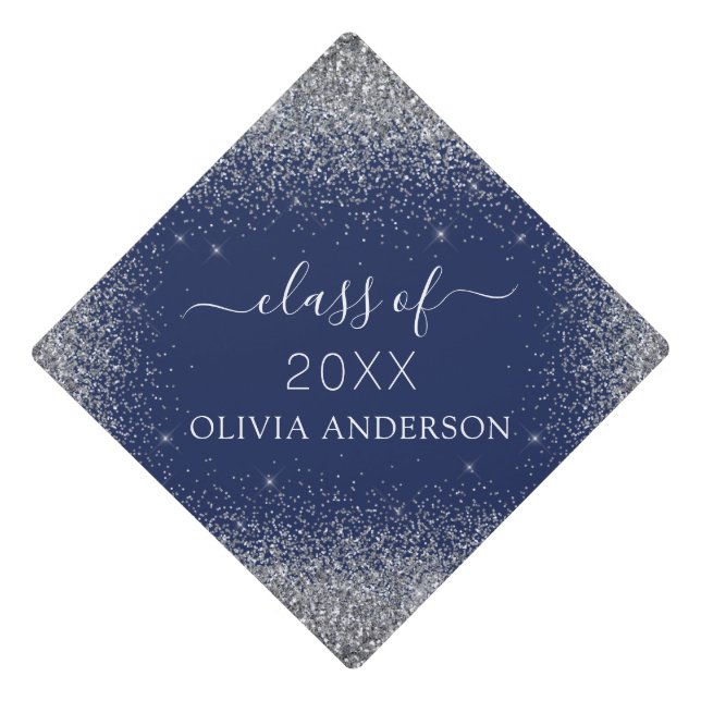 Toque De Diplômé Classe de 2023 Marine Blue Silver Parties scintill (Devant)