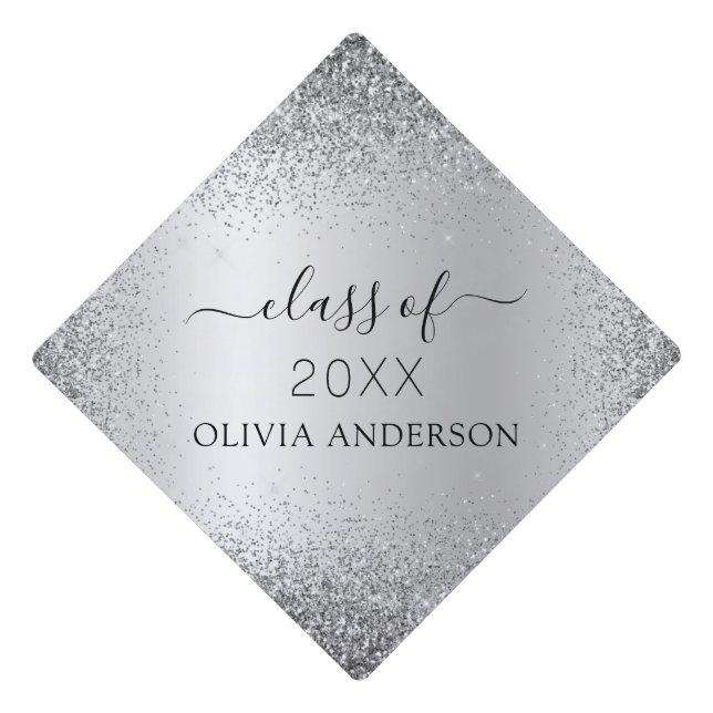 Toque De Diplômé Classe de 2023 Silver Girly Parties scintillant Gr (Devant)