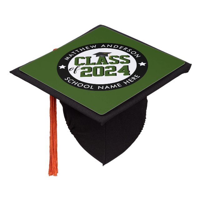 Toque De Diplômé Classe de 2024 Elégant Forest Green Graduate (Incliné)