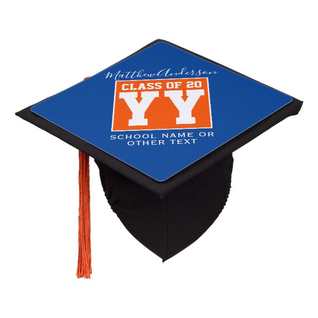 Toque De Diplômé Classe de 2024 Orange Blue and Gold Graduate (Incliné)