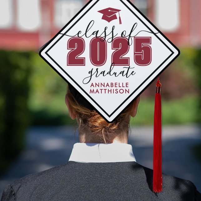 Toque De Diplômé Classe De 2025 Bold Red Elegant (Class Of 2025 Bold Red Elegant Graduation Cap Topper)