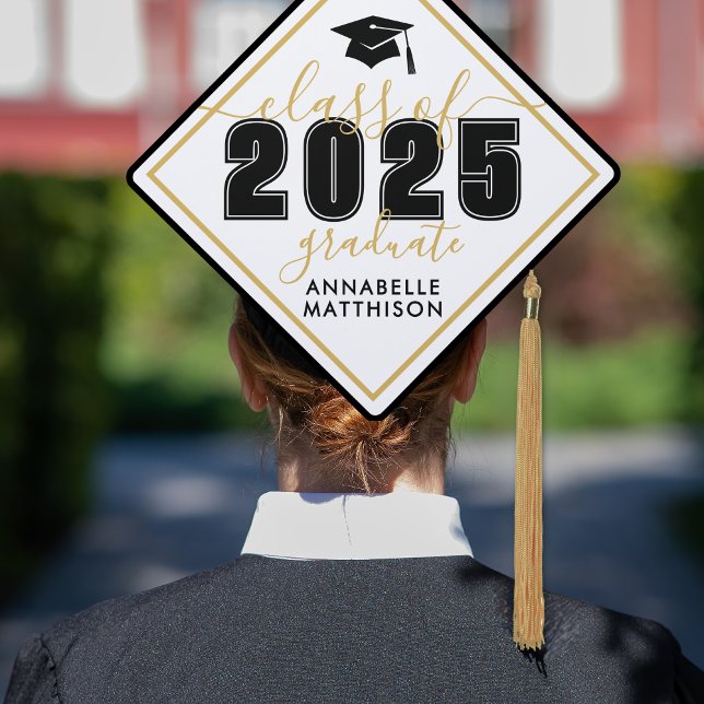 Toque De Diplômé Classe De 2025 Gold Elegant (Class Of 2025 Gold Elegant Graduation Cap Topper)