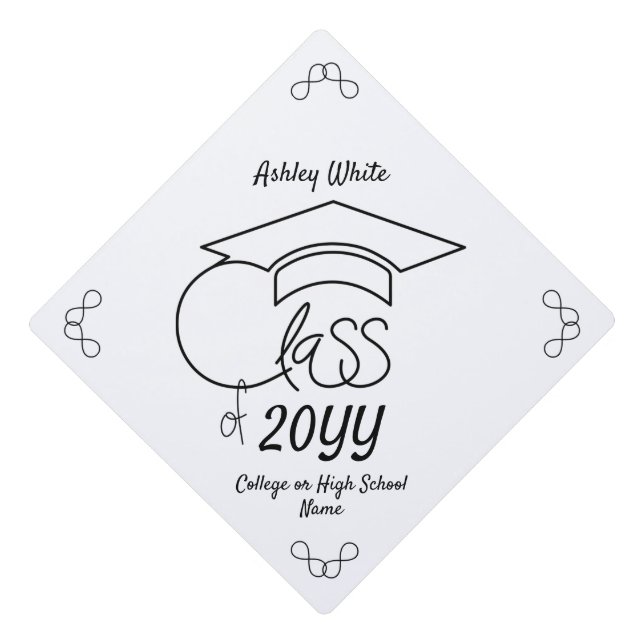 Toque De Diplômé Classe de...Chic Black Outline Design & Typographi (Devant)