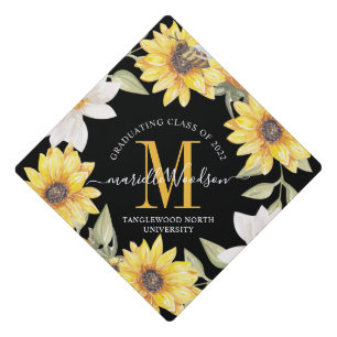 Toque De Diplômé Classe De Monogramme De 2022 Sunflowers Noir