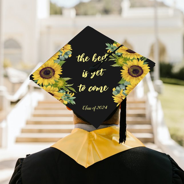 Toque De Diplômé Classe de texte personnalisé de tournesol 2024 (Custom Text Class of 2024 Sunflower Graduation Cap Topper)