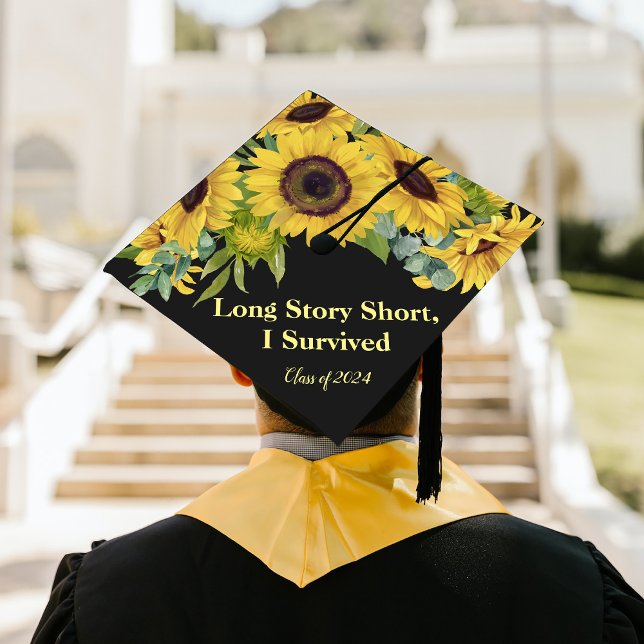 Toque De Diplômé Classe de texte personnalisé de tournesol 2024 (Custom Text Class of 2024 Sunflower Graduation Cap Topper)