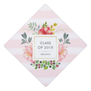 Toque De Diplômé Classe des pivoines d'aquarelle de 2018 % pipe%